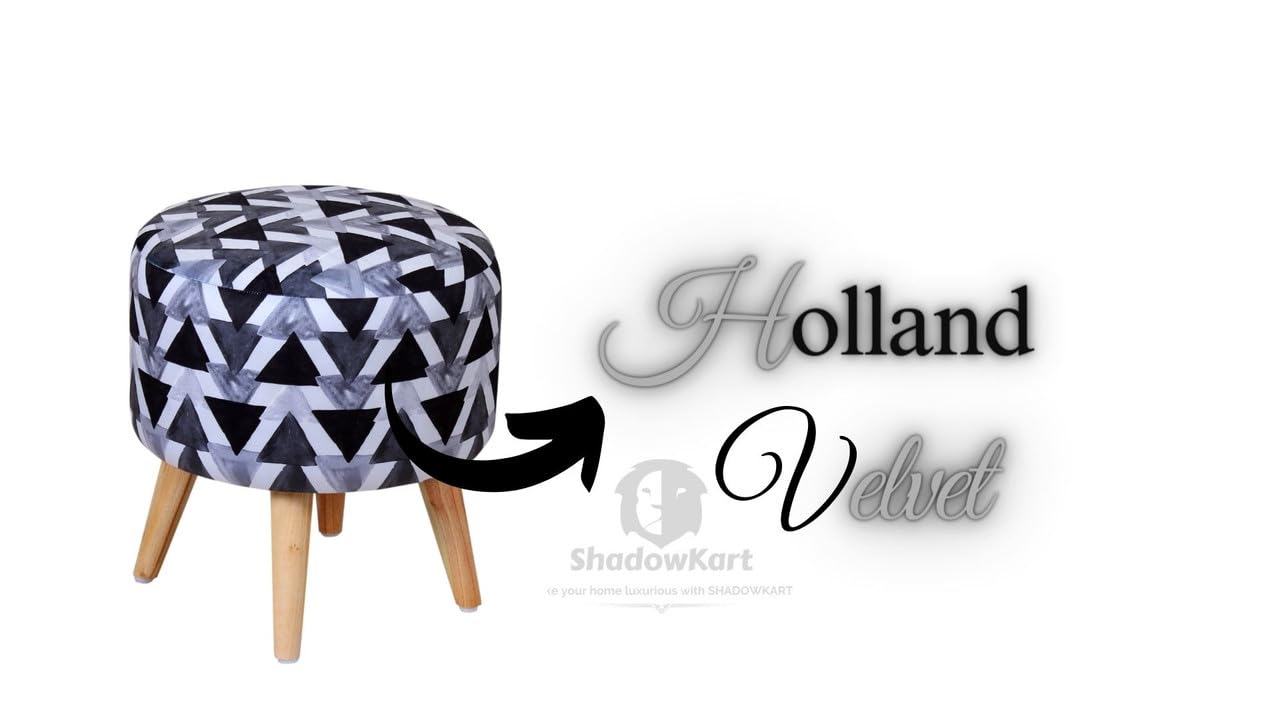 Ottoman for Living Room, Velvet Round Foot Rest Stool, Wooden Legs Chair for Sitting, Ottoman for Bedroom & Makeup Room Décor | Chair (18"x18"x32"), Puffy (16"x16"x17") | (Black Triangle) - Image 2