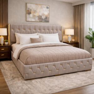 Modern Upholstered Queen Size Bed with Storage | Double Bed with Box Storage & Upholstery Premium Fabric Headboard | Platform Bed for Bedroom & Hotel | Sheesham Wood | Royal Blue | 6.5 x 5 Ft