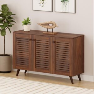 BLUEWUD Carlem Engineered Wood 3 Doors Shoe Rack Cabinet Slipper Footwear Stand Organizer with Drawer can Store Up to 16 Pairs for Hall Living Room Home Furniture (Brown Maple)