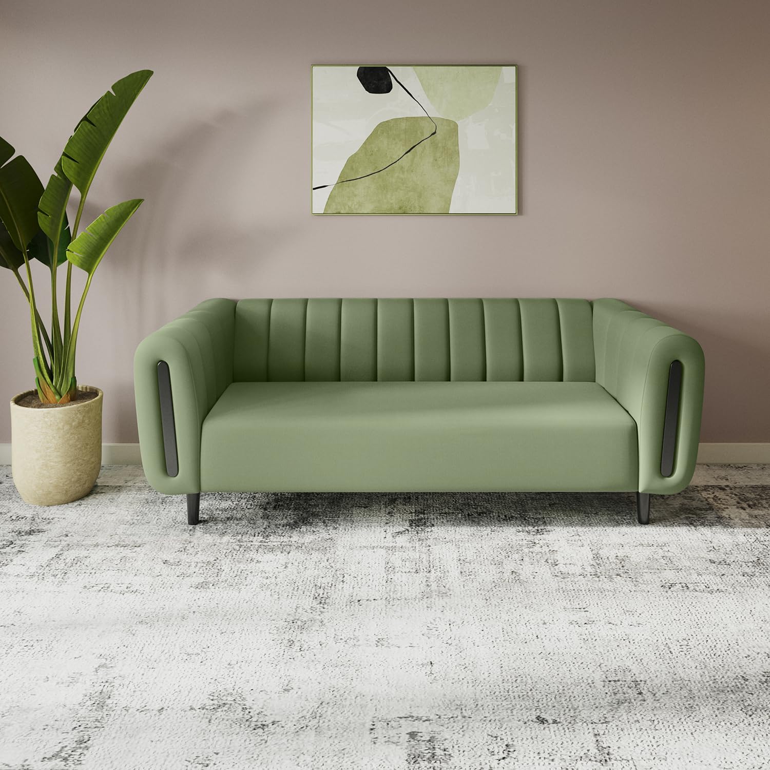 Interio by Godrej Sofa Paramount 3 Seater Fabric Sofa for Living Room, 1-Year Warranty, Solid Wood, Green